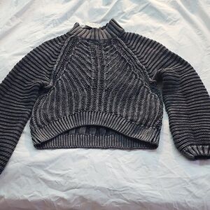 Free People Charcoal Cable Knit Turtleneck Sweater